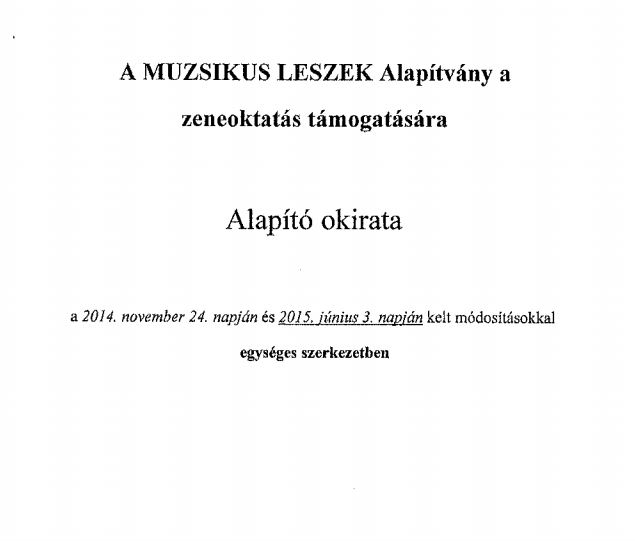 A Muzsikus Leszek Alapítvány alapító okirata